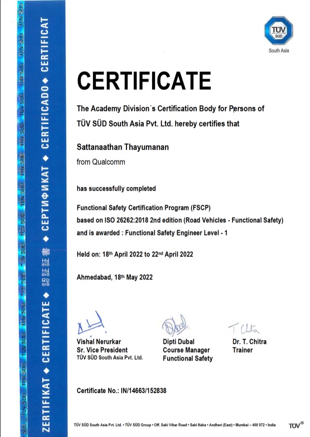 TÜV SÜD - Certified Functional Safety Engineer (ISO 26262)