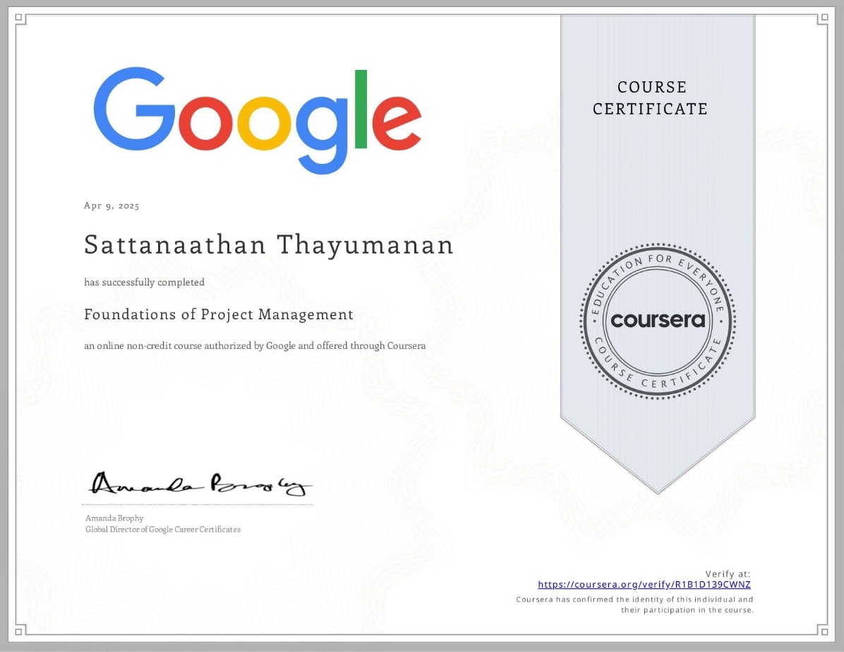 Fundamentals of Project Management – Google Certificate