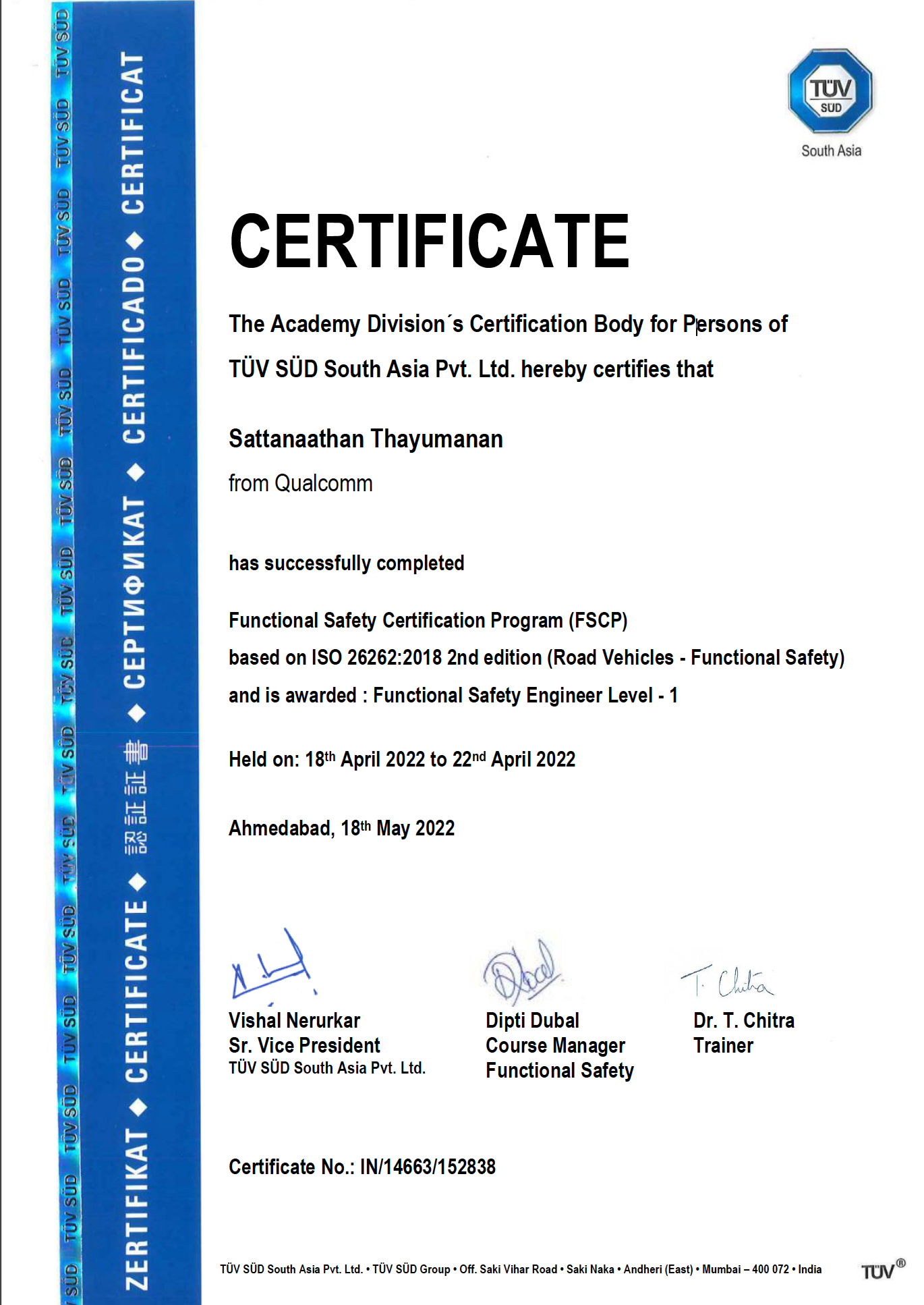 TÜV SÜD - Certified Functional Safety Engineer (ISO 26262)